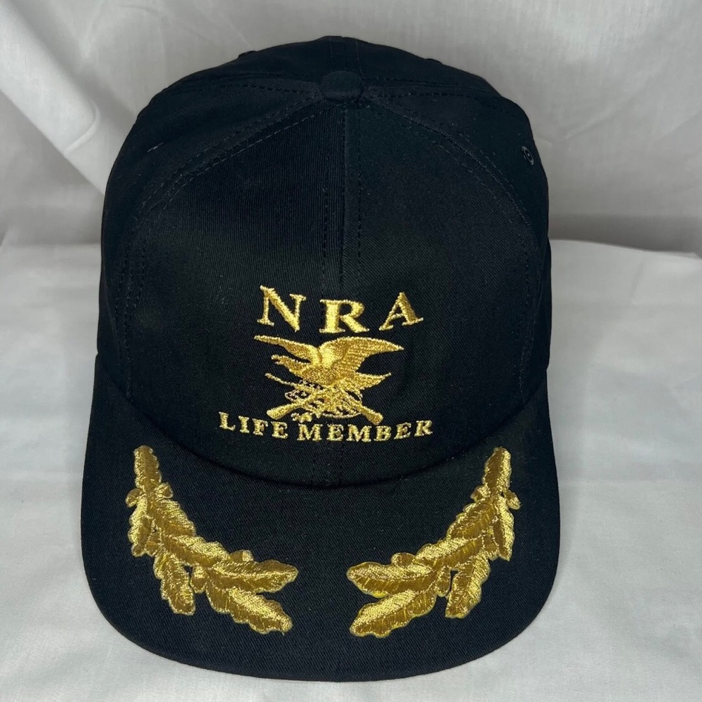 Vintage NRA Life Time Member Hat Cap Snapback Made In USA Black Gold SnapBack